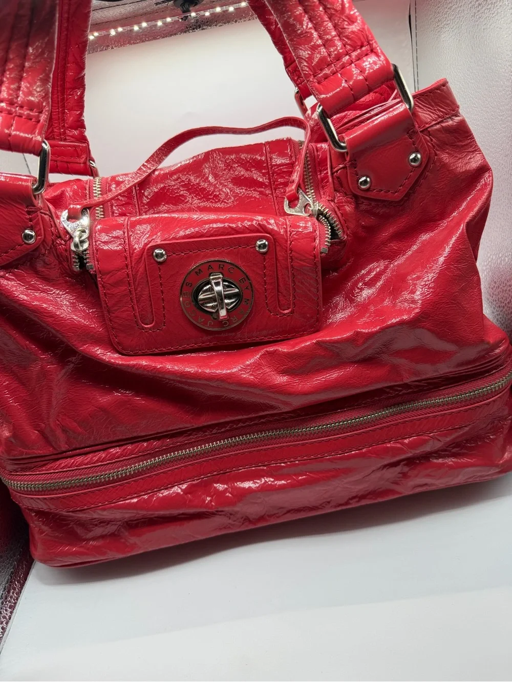 Vng Marc byMarc Jacobs Groovee Bag Hobo Y2K Patent Pink Leather Slouchy Satchel